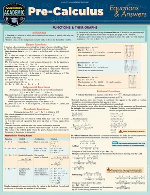 Pre-Calculus Equations & Answers: A Quickstudy Laminated Reference Guide (First Edition, New)