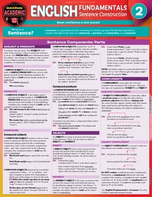 English Fundamentals 2 - Sentence Construction: A Quickstudy Language Arts Laminated Reference Guide (Second Edition, New Edition, Updated & Revised)