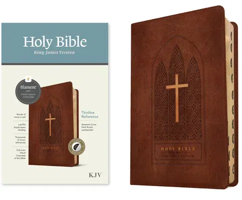 KJV Thinline Reference Bible, Filament-Enabled Edition (Red Letter, Leatherlike, Reverent Cross Dark Brown, Indexed)