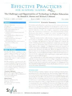 Effective Practices for Academic Leaders: The Challenges and Opportunities of Technology in Higher Education (Volume 1, Issue 6)