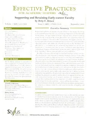 Effective Practices for Academic Leaders: Supporting and Retaining Early-Career Faculty (Volume 1, Issue 9)