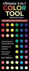 Ultimate 3-In-1 Color Tool: -- 24 Color Cards with Numbered Swatches -- 5 Color Plans for Each Color -- 2 Value Finders Red & Green