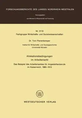 Allokationsbedingungen Im Arbeitsmarkt: Das Beispiel Des Arbeitsmarktes Für Angestelltenberufe Im Kaiserreich, 1880 - 1913 (1982)