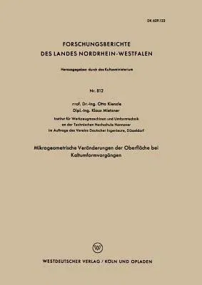 Mikrogeometrische Veränderungen Der Oberfläche Bei Kaltumformvorgängen (1960)