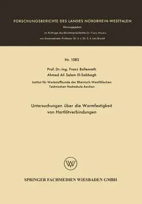 Untersuchungen Über Die Warmfestigkeit Von Hartlötverbindungen (1963)